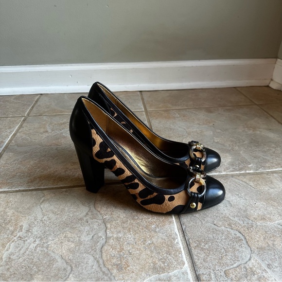 NEW Coach Taffy Leopard Calf Hair Black Leather Heels *Read* - Picture 1 of 8